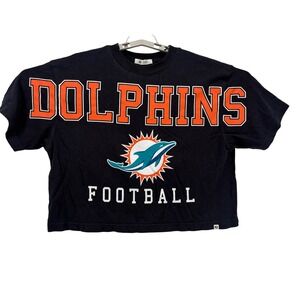 47 Miami Dolphins Football Crop Top T Shirt Faded Blue Orange Teal Medium‎